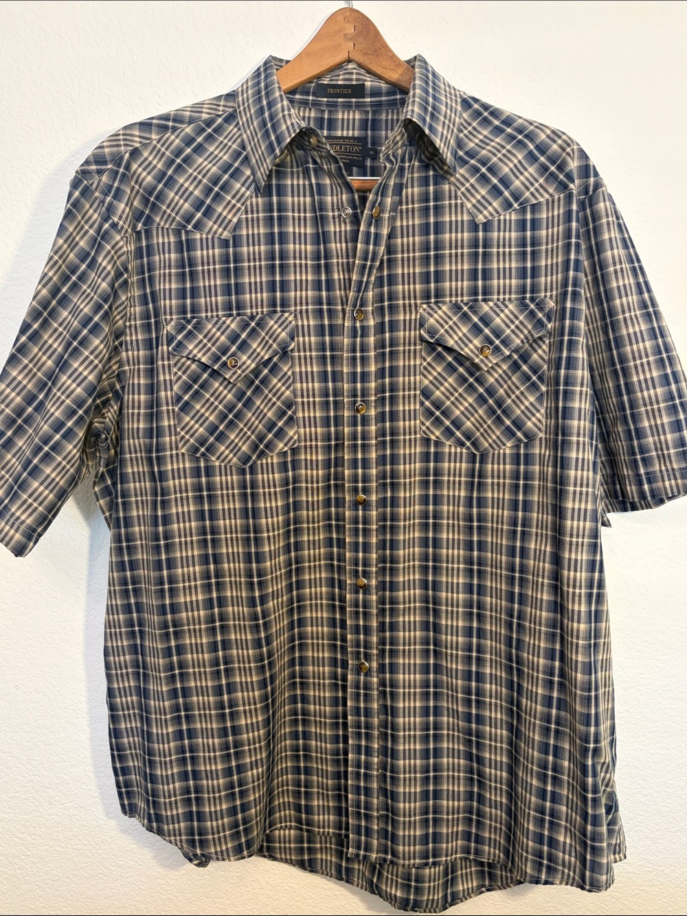 Pendleton Blue and Cream Plaid Short-Sleeve Western Shirt